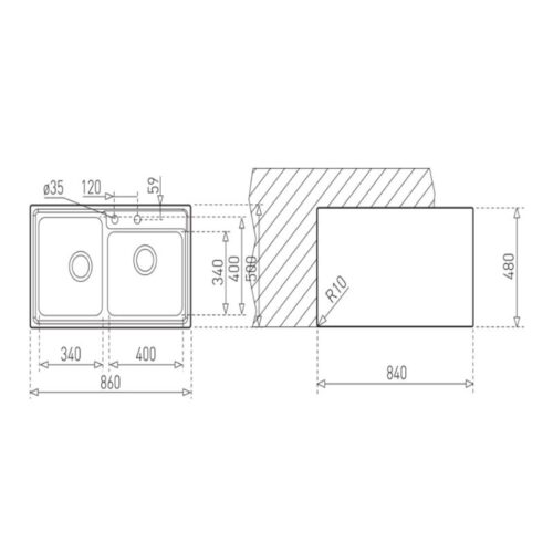 Kích thước chậu rửa Teka STAGE 2B S/STEEL