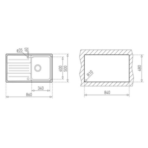 Kích thước chậu rửa Teka STAGE 45 1B 1D S/STEEL