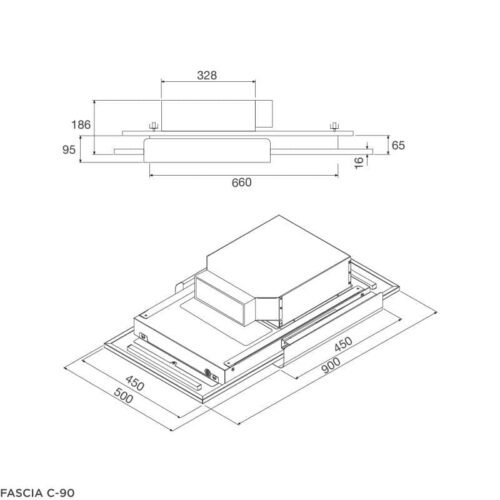 Kích thước máy hút khói khử mùi MALLOCA FASCIA C-90