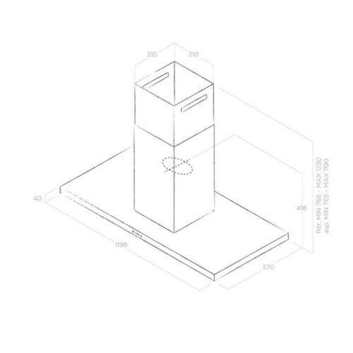 Kích thước máy hút mùi Elica THIN ISLAND IX/A/120