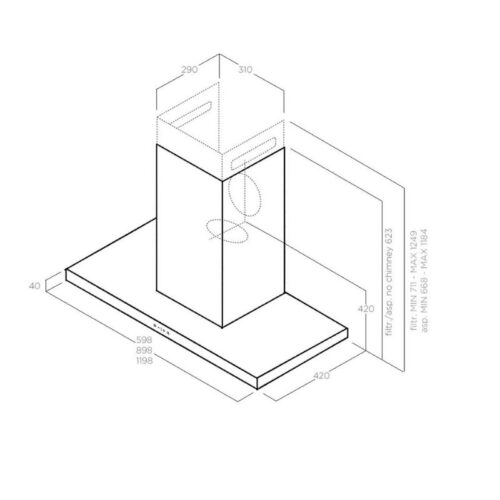 Kích thước máy hút mùi Elica THIN IX/A/70