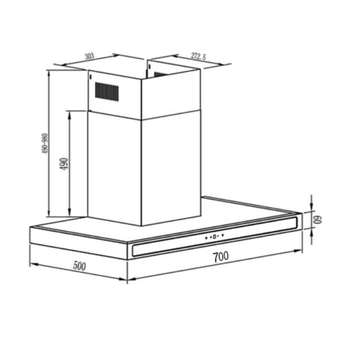 Kích thước máy hút mùi Kocher K-225D (70cm)