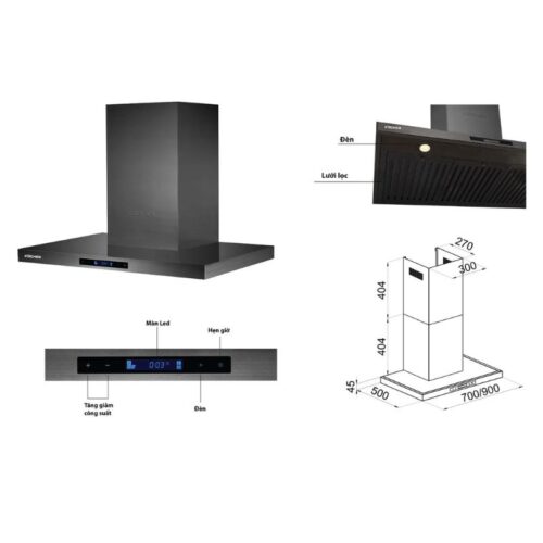 Kích thước máy hút mùi Kocher K-225MI (70cm)