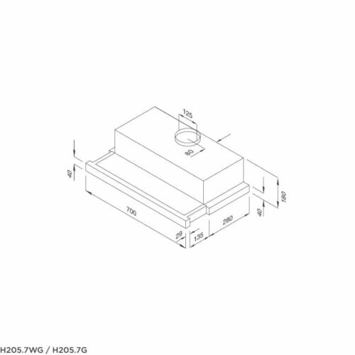 Kích thước máy hút mùi Malloca H205.7-WG