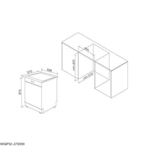 Kích thước máy rửa bát Malloca WQP12-J7309I