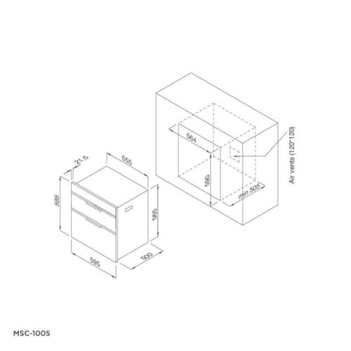 Kích thước máy sấy bát âm tủ Malloca MSC-1005