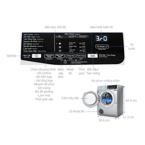 Kích thước máy sấy Electrolux EDS805KQSA