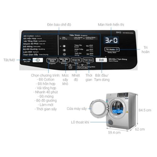 Kích thước máy sấy Electrolux EDV805JQSA