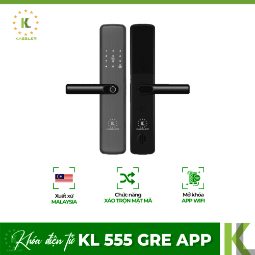 Khóa điện tử Kassler KL 555 GRE APP/ Khóa cửa nhôm