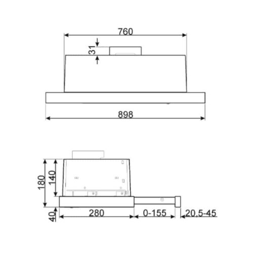 kích thước của máy hút mùi âm tủ Hafele Smeg KSET92E 536.84.872