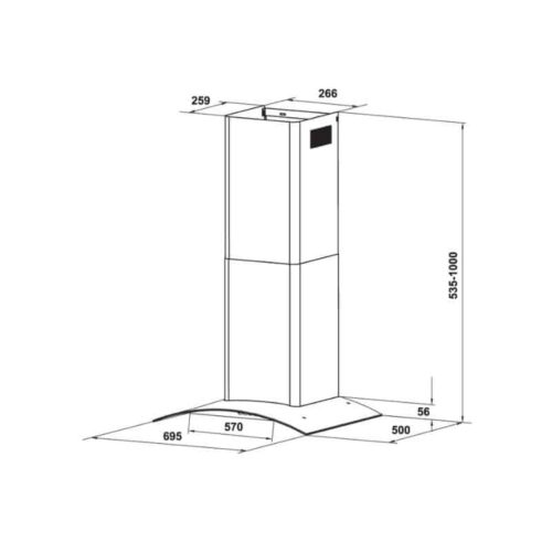 Kích thước của máy hút mùi gắn tường Hafele HH-WT70A 533.86.807