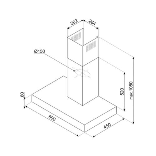 kích thước của máy hút mùi Hafele Smeg KBT600XE 536.84.433
