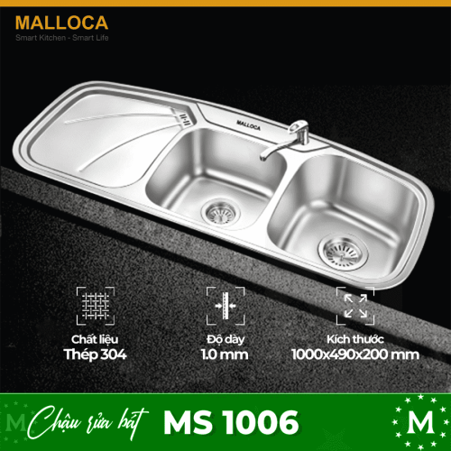 Chậu rửa bát 1 khối Malloca MS 1006 (Cánh phải)
