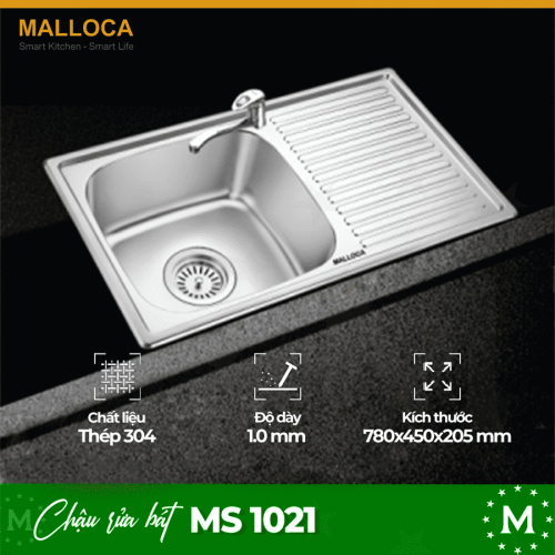 Chậu rửa bát 1 khối Malloca MS 1021