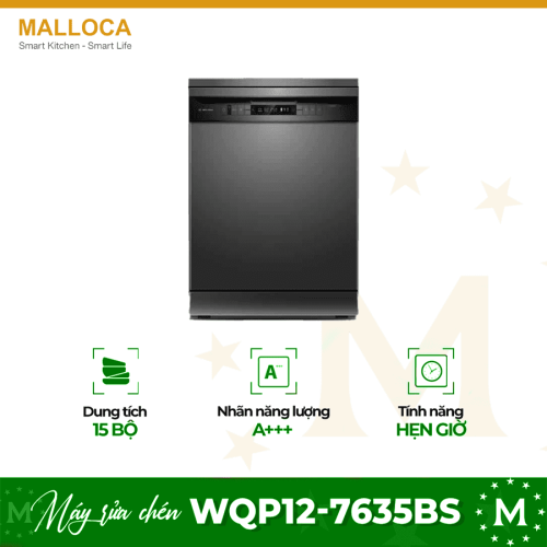 Máy rửa chén bát Malloca WQP12-7635BS