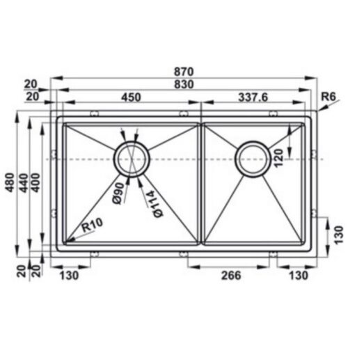KÍCH THƯỚC CHẬU INOX HÄFELE HS21-SSN2S90