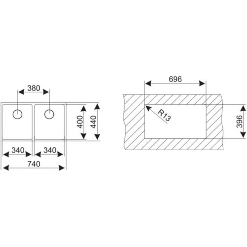 Kích thước chậu rửa bát Teka BE LINEA RS15 2B 740