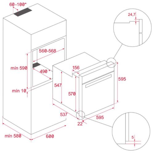 Kích thước lò nướng Teka HLB 8600 Black