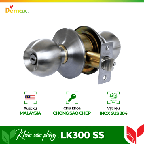 Khóa cửa phòng tay nắm tròn Demax LK300 SS