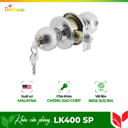 Khóa cửa phòng tay nắm tròn Demax LK400 SP