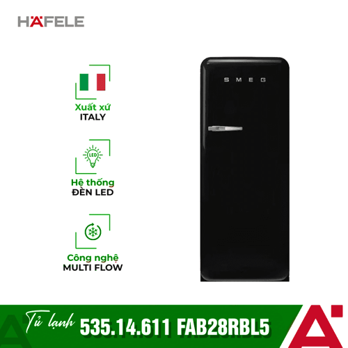Tủ lạnh đơn Hafele Smeg FAB28RBL5 535.14.611 màu đen