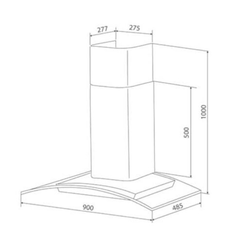 Kích thước máy hút mùi kính cong Malloca MC 9098 NEW