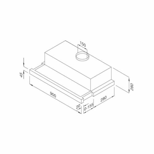 Kích thước máy hút mùi âm tủ Malloca H204.9