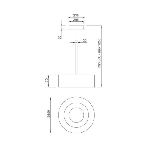 Kích thước máy hút mùi đảo Malloca Moon - 1230F