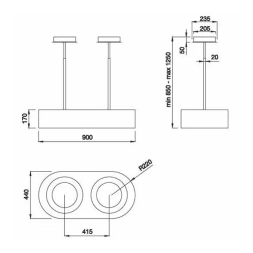 Kích thước máy hút mùi đảo Malloca Outline – I240F