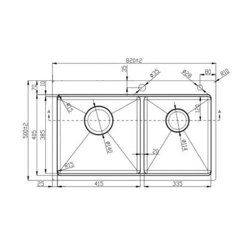 kích thước chậu rửa bát Konox Workstation - Topmount Sink KN8250TD