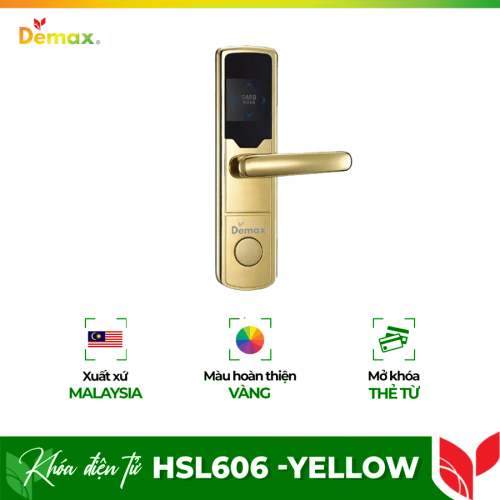 Khóa cửa điện tử Demax HSL606 -Yellow - Khóa khách sạn tích hợp đầu đọc thẻ