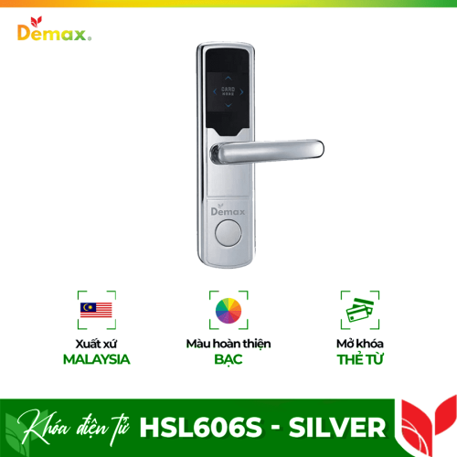 Khóa cửa điện tử Demax HSL606S - Silver - Khóa khách sạn tích hợp đầu đọc thẻ