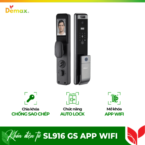 Khóa cửa điện tử nhận diện khuôn mặt Face ID - 3D Demax SL916 GS App Wifi