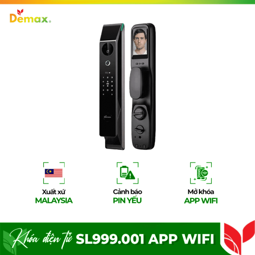 Khóa cửa điện tử nhận diện khuôn mặt Face ID - 3D Demax SL999.001 App Wifi