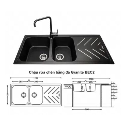 Kích thước chậu rửa chén đá Carysil BEC2