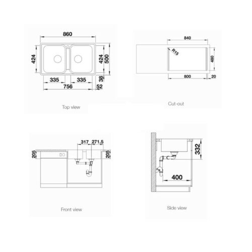 Kích thước Chậu rửa bát Blanco LEMIS XL 8 IF