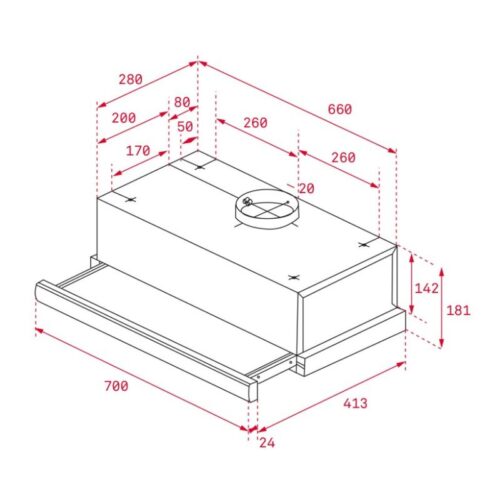 Kích thước máy hút mùi âm tủ Teka TL 7310 SS