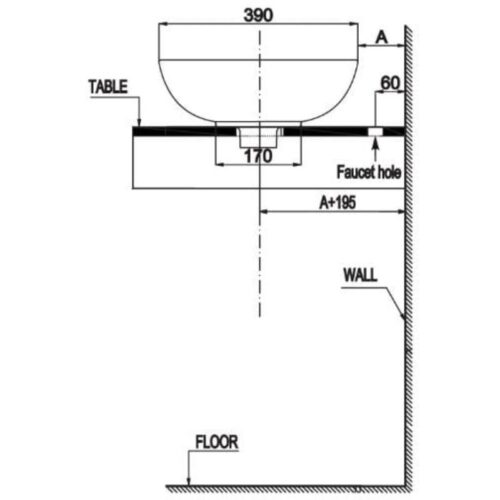 Kích thước chậu Lavabo đặt bàn Sapporo 585 Hafele 588.79.030
