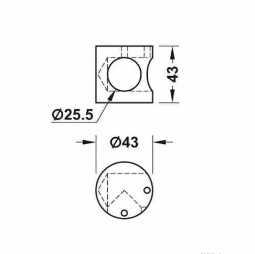 Kích thước của Bas nối Hafele góc 90 Hafele 988.98.060