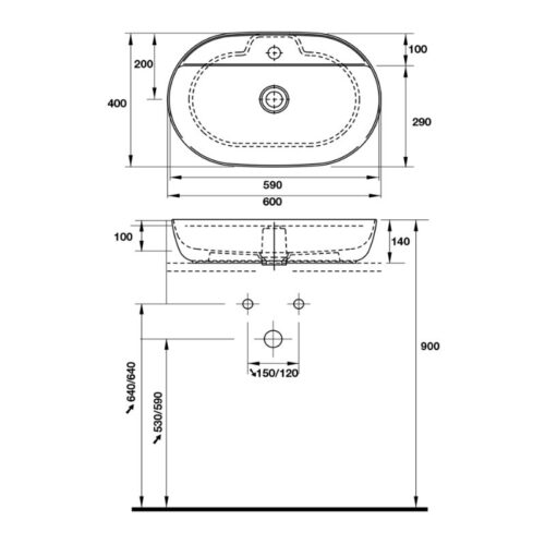 Kích thước chậu rửa Lavabo Luv 600 Duravit 588.45.182