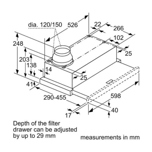 Kích thước máy hút mùi âm tủ Bosch DFM063W56B