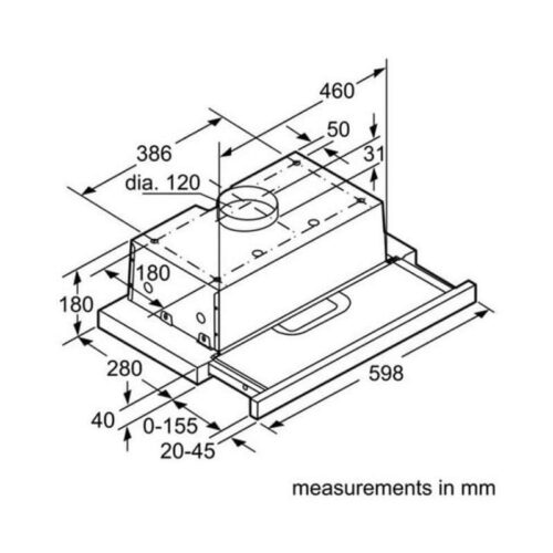 Kích thước máy hút mùi Bosch DHI623GSG 539.86.052