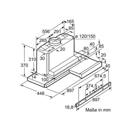 Kích thước máy hút mùi Bosch DHI955FX/V