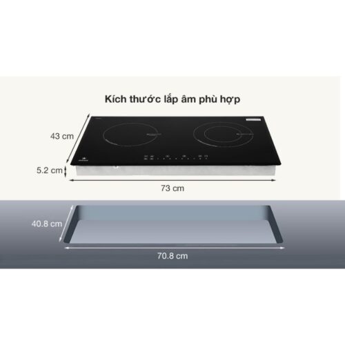 Kích thước bếp từ kết hợp hồng ngoại Pramie PRTH-2101 2 vùng nấu lắp âm