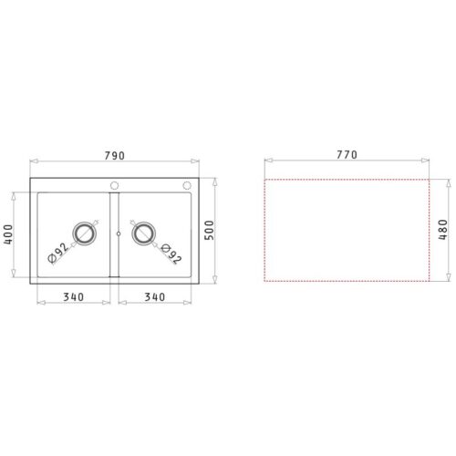 Kích thước chậu rửa bát Elica Pyragranite Alazia 2B – Mocha 79811211