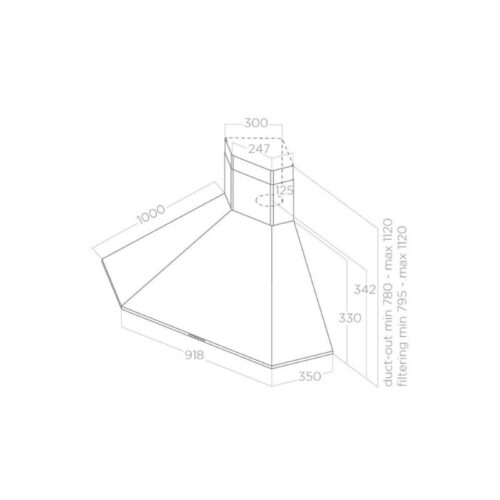 Máy hút mùi áp tường Elica ACUTA BL/F/100 PRF0127462A 3 Kích thước máy hút mùi áp tường Elica PRF0127462A