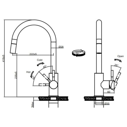 Vòi rửa bát Fagor T2144-BA 3 Kích thước vòi rửa bát Fagor T2144-BA