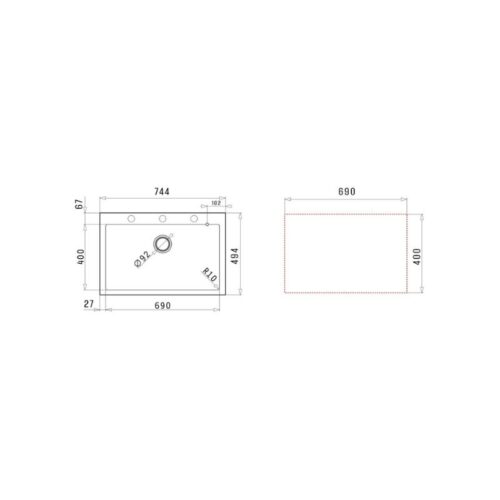 Thiết kế của chậu rửa chén đá 1 hố Elica Pyragranite Istros 1B Iron Grey 070049611