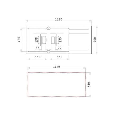 Thiết kế của chậu rửa chén đá 2 hố Elica Pyragranite Kartesio 2B 1D Carbon 0700055111