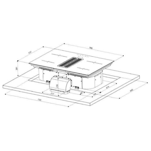 Kích thước bếp từ kết hợp máy hút mùi Upscale HURRICANE
